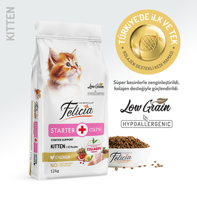 Felicia - Felicia 12 Kg Kolajenli Tavuklu Az Tahıllı Yavru Kedi Maması HypoAllergenic Kedi Maması
