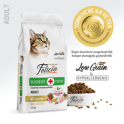 Felicia - Felicia 12 Kg Kolajenli Tavuklu Az Tahıllı Yetişkin Kedi Maması HypoAllergenic Kedi Maması