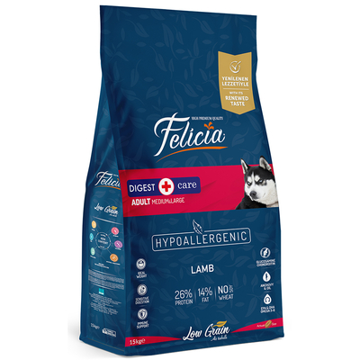 Felicia - Felicia 15 Kg Yetişkin Kuzulu M/Large Az Tahıllı Breed HypoAllergenic Köpek Maması