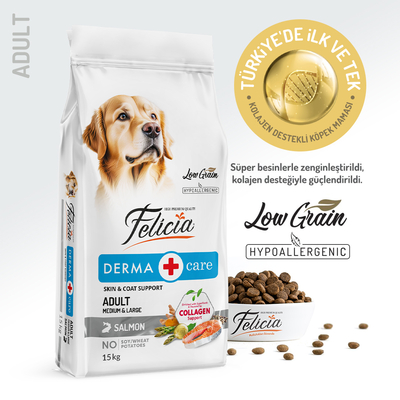 Felicia - Felicia 15 Kg Kolajenli Somonlu Az Tahıllı M/Large Yetişkin Köpek Maması Breed HypoAllergenic Köpek Maması