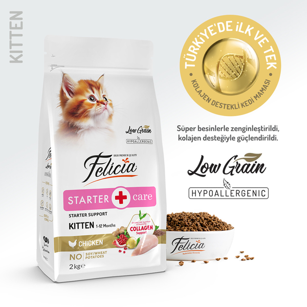 Felicia 2 Kg Kolajenli Tavuklu Az Tahıllı Yavru Kedi Maması HypoAllergenic Kedi Maması - 1