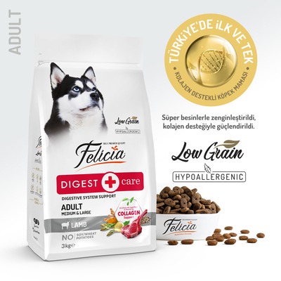 Felicia - Felicia 3 Kg Kolajenli Kuzulu Az Tahıllı M/Large Yetişkin Köpek Maması Breed HypoAllergenic Köpek Maması