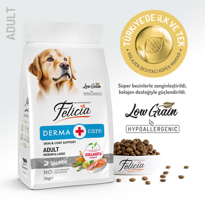 Felicia - Felicia 3 Kg Kolajenli Somonlu Az Tahıllı M/Large Yetişkin Köpek Maması Breed HypoAllergenic Köpek Maması