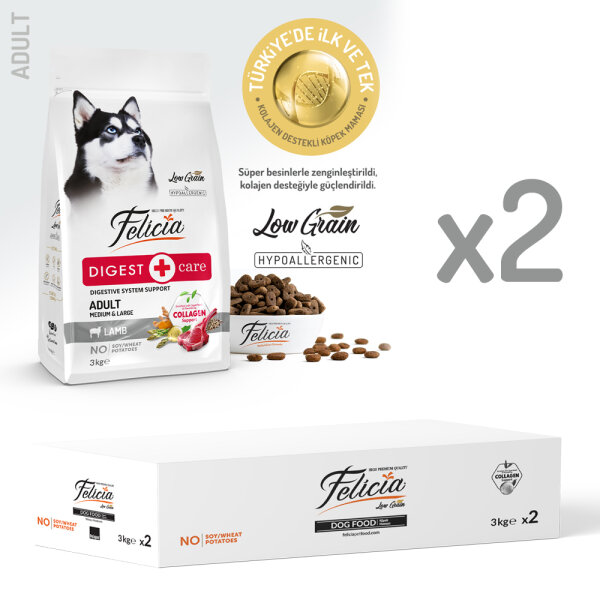 Felicia 6 Kg (2x3 Kg) Kolajenli Kuzulu Az Tahıllı M/Large Yetişkin Köpek Maması Breed HypoAllergenic Köpek Maması - 1