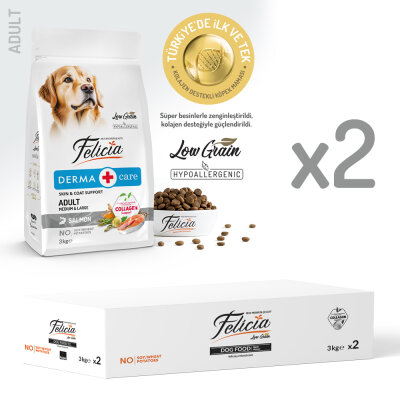 Felicia 6 Kg (2x3 Kg) Kolajenli Somonlu Az Tahıllı M/Large Yetişkin Köpek Maması Breed HypoAllergenic Köpek Maması - Felicia