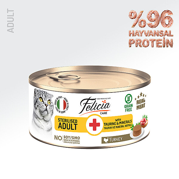 Felicia 85 Gr Hindili Ezme Kısırlaştırılmış Kedi Konserve Maması 24 Adet - 1