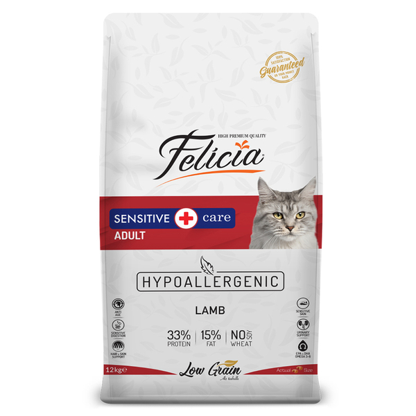 Felicia 12 Kg Yetişkin Kuzu Etli Az Tahıllı HypoAllergenic Kedi Maması