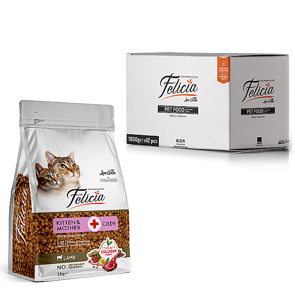 Felicia 12x1 Kg Kolajenli Kuzulu Az Tahıllı Yavru Kedi Maması HypoAllergenic Kedi Maması - 1