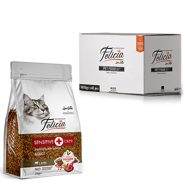 Felicia 12x1 Kg Kolajenli Kuzulu Az Tahıllı Yetişkin Kedi Maması HypoAllergenic Kedi Maması - 1
