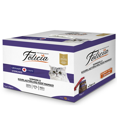 Felicia - Felicia Az Tahıllı 5 x 1 Kg Sterilised Somonlu HypoAllergenic Kedi Maması