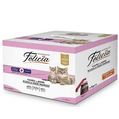 Felicia - Felicia Az Tahıllı 5 x 1 Kg Yavru Kuzulu HypoAllergenic Kedi Maması