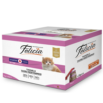 Felicia - Felicia Az Tahıllı 5 x 1 Kg Yavru Tavuklu HypoAllergenic Kedi Maması