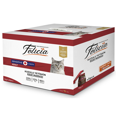 Felicia - Felicia Az Tahıllı 5 x 1 Kg Yetişkin Kuzulu HypoAllergenic Kedi Maması