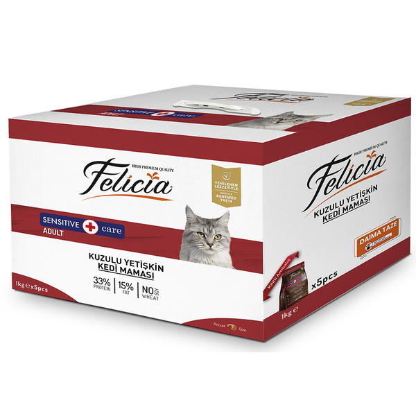 Felicia Az Tahıllı 5 x 1 Kg Yetişkin Kuzulu HypoAllergenic Kedi Maması