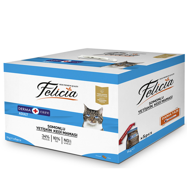 Felicia Az Tahıllı 5 x 1 Kg Yetişkin Somonlu HypoAllergenic Kedi Maması