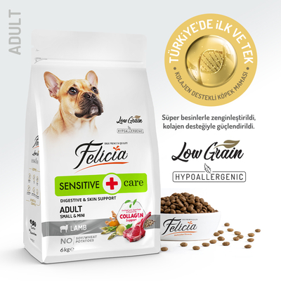 Felicia 6 Kg (2x3 Kg) Kolajenli Kuzulu Az Tahıllı Small/Mini Yetişkin Köpek Maması HypoAllergenic Köpek Maması - Felicia