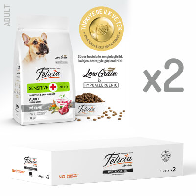 Felicia 6 Kg (2x3 Kg) Kolajenli Kuzulu Az Tahıllı Small/Mini Yetişkin Köpek Maması HypoAllergenic Köpek Maması - Felicia
