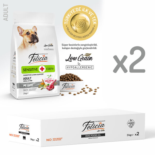 Felicia 6 Kg (2x3 Kg) Kolajenli Kuzulu Az Tahıllı Small/Mini Yetişkin Köpek Maması HypoAllergenic Köpek Maması - 1