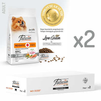 Felicia 6 Kg (2x3 Kg) Kolajenli Somonlu Az Tahıllı Small/Mini Yetişkin Köpek Maması /Mini HypoAllergenic Köpek Maması - Felicia