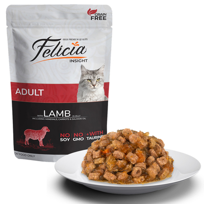 Felicia Tahılsız 85 gr Pouch Yetişkin Kuzu Etli Yaş Kedi Maması 12 Adet - Felicia