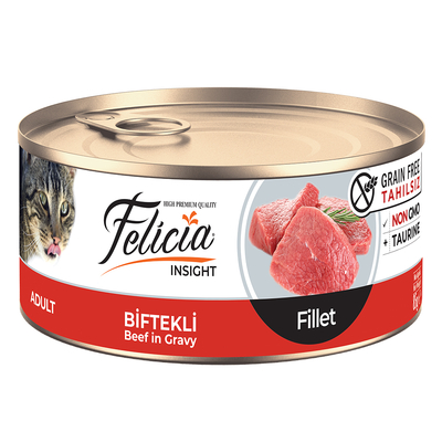 Felicia - Felicia Tahılsız 85 gr Konserve Biftekli Fileto Yaş Kedi Maması 24 Adet