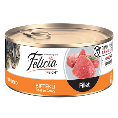 Felicia - Felicia Tahılsız 85 gr Konserve Sterilised-Biftekli Fileto Yaş Kedi Maması 24 Adet