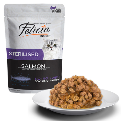 Felicia Tahılsız 85 gr Pouch Sterilised Somonlu Yaş Kedi Maması 12 Adet - Felicia