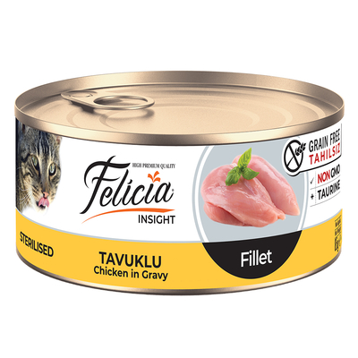 Felicia - Felicia Tahılsız 85 gr Konserve Sterilised-Tavuklu Fileto Yaş Kedi Maması 24 Adet