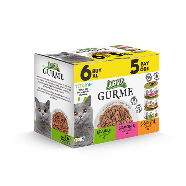 Jungle Gurme 85g Yetişkin Et-Tavuk-Balık 6 al 5 öde - 1