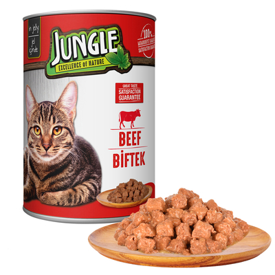 Jungle - Jungle Kedi 415 gr Biftekli Konserve 24 Adet