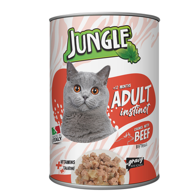 Jungle - Jungle Kedi 415 gr Biftekli Konserve 24 Adet