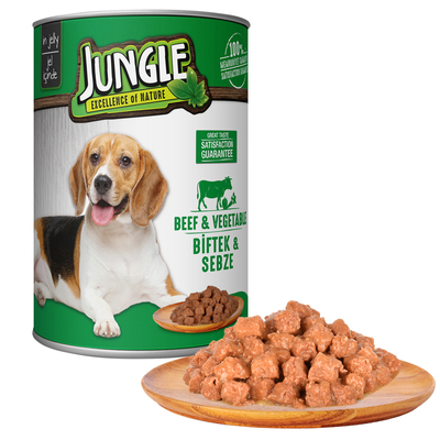 Jungle - Jungle Köpek 415 gr Biftekli-Sebzeli Konserve 24 Adet
