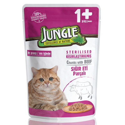 Jungle Kısır Kedi Biftekli 24 Adet 100 g Pouch - Thumbnail