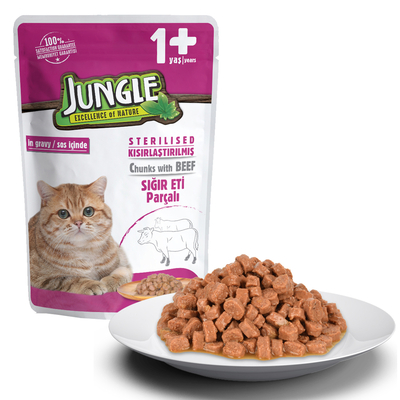 Jungle - Jungle Kısır Kedi Biftekli 24 Adet 100 g Pouch