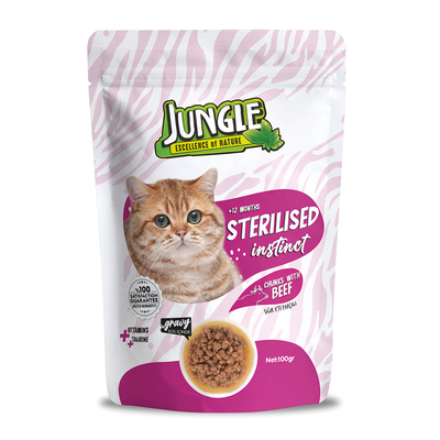 Jungle Kısır Kedi Biftekli 24 Adet 100 g Pouch - Jungle