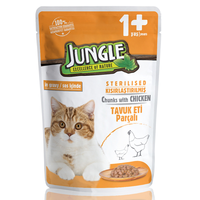 Jungle - Jungle Kısır Kedi Tavuklu 24 Adet 100 g Pouch