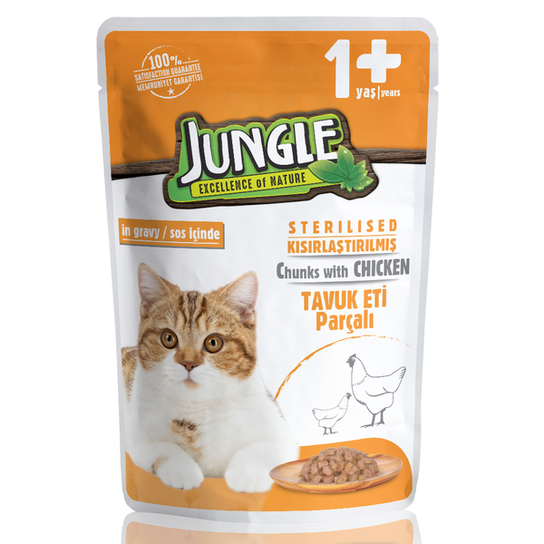 Jungle Kısır Kedi Tavuklu 24 Adet 100 g Pouch