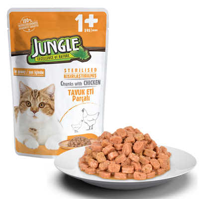 Jungle - Jungle Kısır Kedi Tavuklu 24 Adet 100 g Pouch