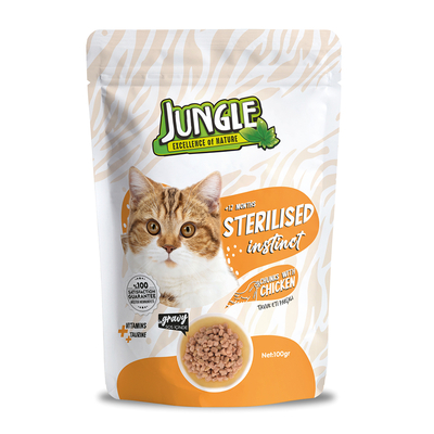 Jungle - Jungle Kısır Kedi Tavuklu 24 Adet 100 g Pouch