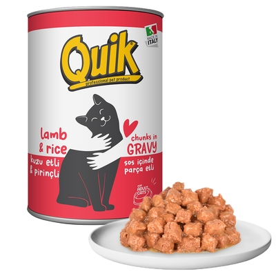 Quik - Quik Kedi 415 gr Kuzu Etli-Pirinç Konserve 24 Adet