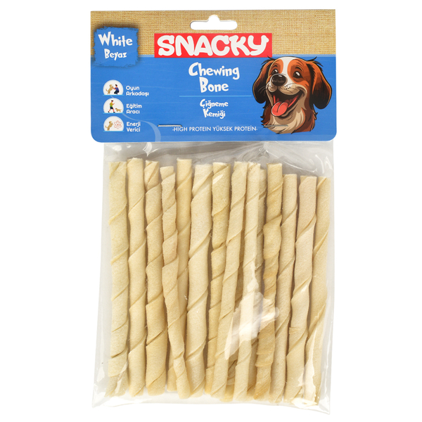 Snacky Beyaz Köpek Burgu Çubuk 15'li *13cm *105g *10 Paket