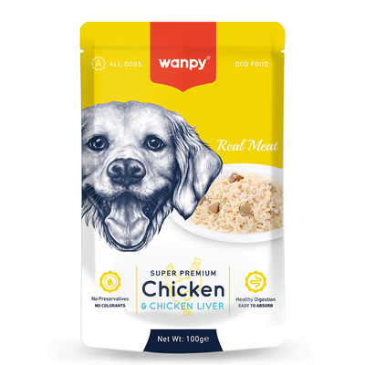 Wanpy - Wanpy 100g Pouch Tavuk&Ciğer Yaş Köpek Maması 12 Adet