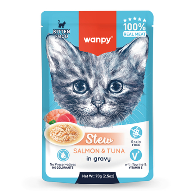 Wanpy - Wanpy 70g Pouch Somon&Ton Balıklı Yaş Kedi Maması 10 Adet