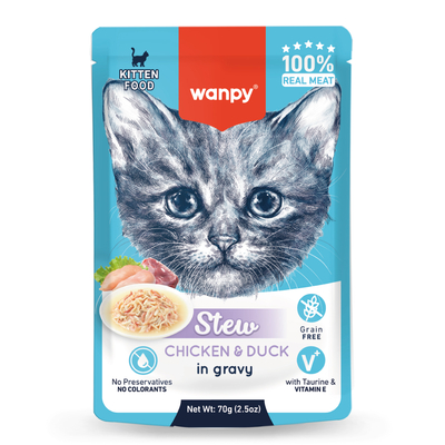 Wanpy - Wanpy 70g Pouch Tavuk&Ördek Yaş Kedi Maması 10 Adet