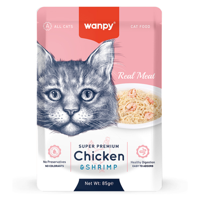 Wanpy 85 gr Pouch Tavuklu & Karidesli Yaş Kedi Maması 12 Adet - Wanpy