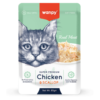 Wanpy 85 gr Pouch Tavuklu & Deniz Taraklı Yaş Kedi Maması 12 Adet - Wanpy