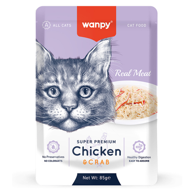 Wanpy 85 gr Pouch Tavuklu & Yengeçli Yaş Kedi Maması 12 Adet - Wanpy