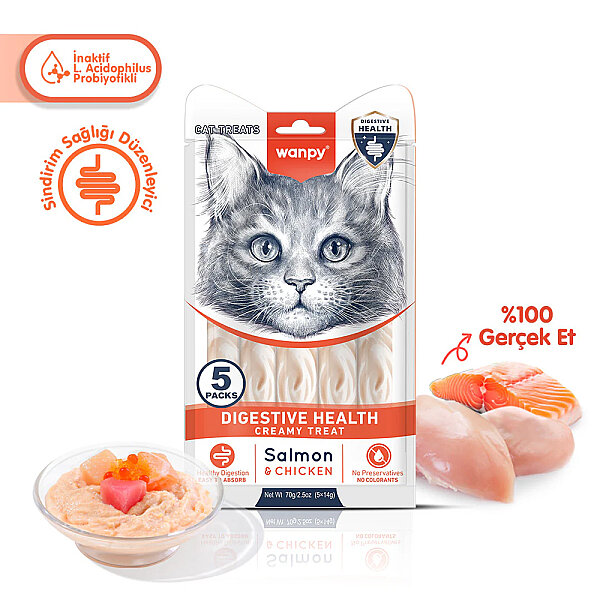Wanpy Digestive Health Somon Balığı&Tavuk 12'li-F.Krema Ödül 5x14gr - 1