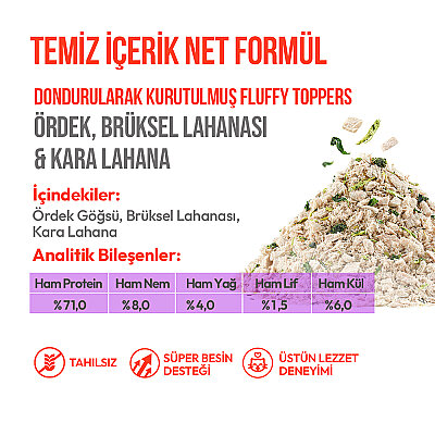 Wanpy Dondurularak Kurutulmuş Fluffy Toppers - Ördek, Brüksel ve Kara Lahana - 30g - 5