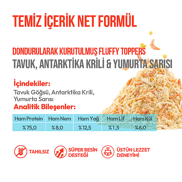 Wanpy Dondurularak Kurutulmuş Fluffy Toppers - Tavuk, Antarktika Krili ve Yumurta Sarısı - 30g - 5